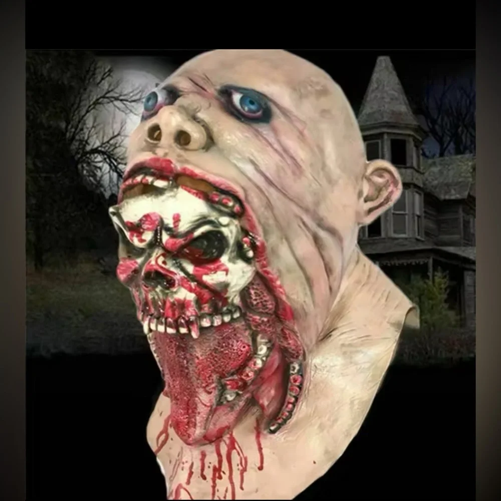 Halloween costume Bloody Horror Ripped Double-layer Skull Latex Mask